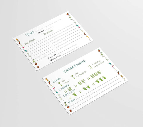 Cocktail Recipe Cards, 4x6 Inches, 50 Fill-in-the-Blank Cards for Recipe Box with Watercolor Border