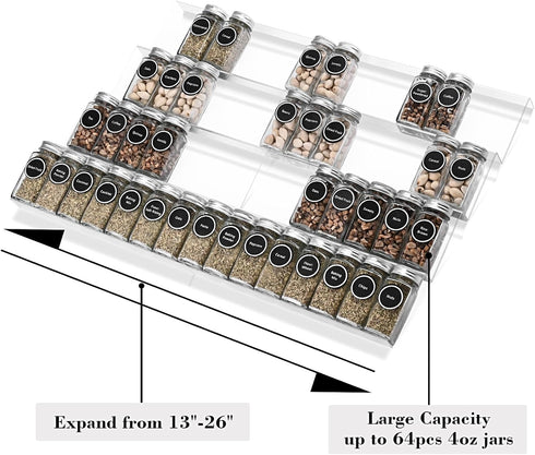 Mulush Acrylic Spice Rack Tray - Spice Drawer Organizer for Kitchen Cabinets Storage and Organization (Jars Not