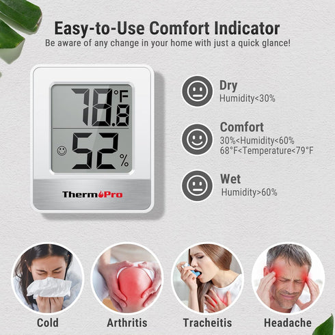 ThermoPro TP49 Digital Hygrometer, 3 Pieces Indoor Thermometer, Humidity Meter with Temperature Monitor for Outdoor and