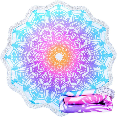 Tablecloth,59'',Aqua Large Microfiber Boho Mandala Beach Towel Round Bohemian Beach Blanket Hippie Indian Throw Blanket