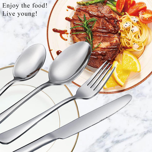 Spoons and Forks Set, Set of 16 Top Food Grade Stainless Steel Forks and Spoons Silverware Set,Kitchen Utensil Set of Forks (8 Inch) and Spoons (6.69 Inch) Cutlery Set, Mirror Finish & Dishwasher Safe