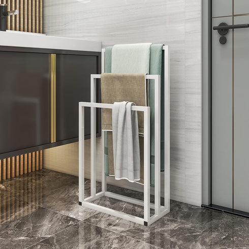 BOFENG 3-Tier White Metal Towel Rack 3 Bars Freestanding Towel Holder Drying