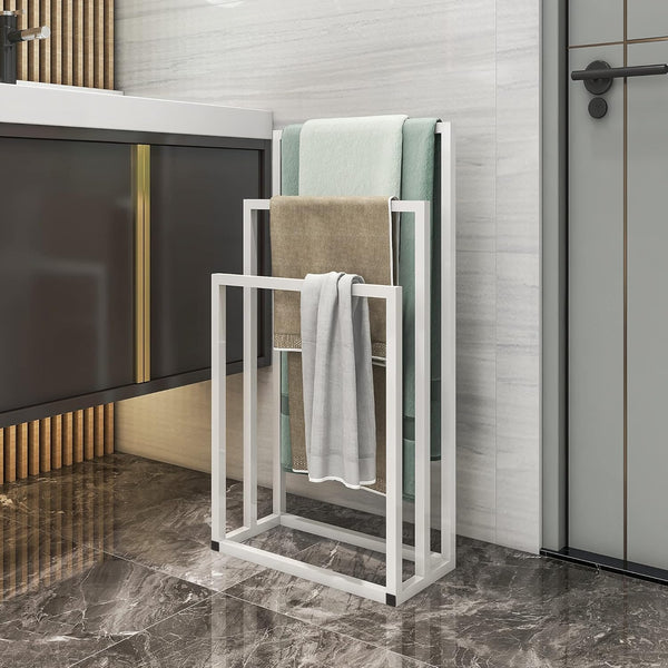 BOFENG 3-Tier White Metal Towel Rack 3 Bars Freestanding Towel Holder Drying