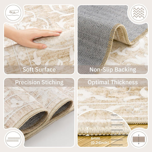 5x7 5'x7') Soalmost Area Rugs for Living Room, Washable Vintage Floral Non-Slip Low Pile Neutral Rug Soft Throw Carpet