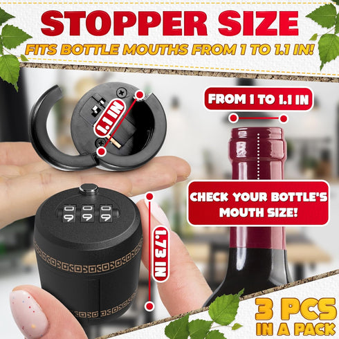 3 Pcs Wine Bottle Lock Cap - 1-1.1in Soda Lock Cap Liquor Bottle Locking Caps for Password Bottle Security