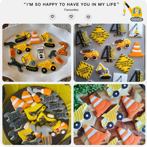 Construction Cookie Cutter Set - 9 Piece, 3 Inches, Excavator, Digger, Dump Truck, Tools for Kids Party