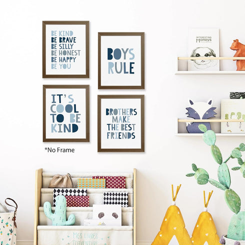 4pcs 8x10 Inches Brothers Make The Best Friends Boys Rules Affirmations Poster Prints for Home Boys Room Playroom