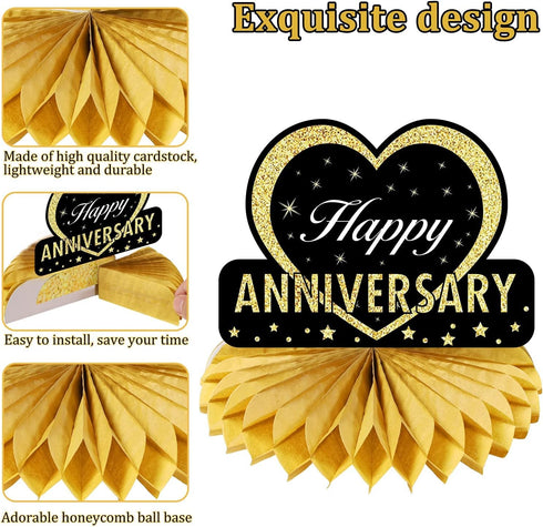 Happy Wedding Anniversary Decorations Table - Honeycomb Centerpiece, 8pcs Anniversary Theme Party Supplies for Adult,