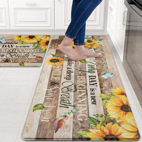 Likiyol Sunflower Kitchen Rugs Set of 2, Anti Fatigue Mats for Kitchen Floor, Non-Slip Washable
