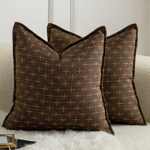MANDIOO Pack of 2 Burlap Linen Throw Pillow Covers Woven Textured Modern
