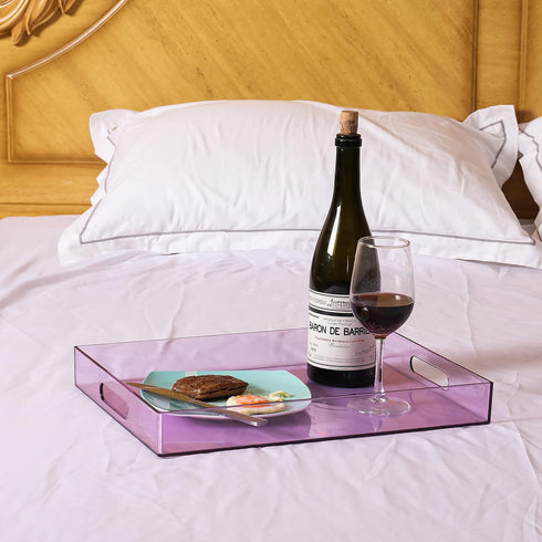 Handles,16" 12" Countertop Sooyee Violet Clear Acrylic Serving Tray with x Decorative Tray for Breakfast, Tea, Food
