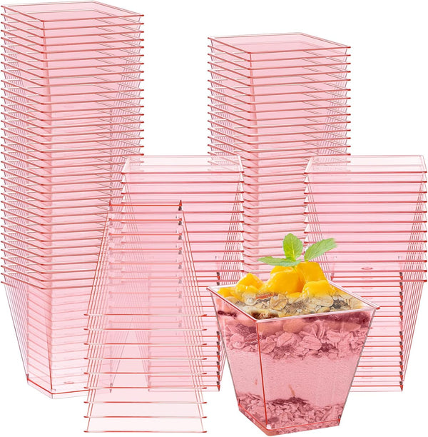 Mifoci 50 Pcs Pink 8 oz Plastic Dessert Appetizer Cups Clear Mini
