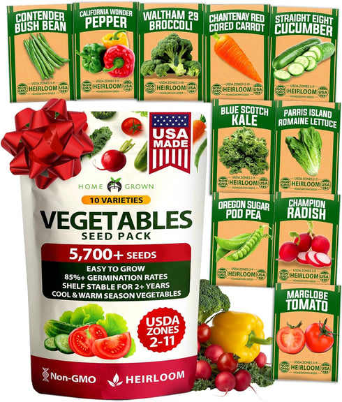 HOME GROWN 10 Variety Survival Seed Vault 2000+ USA Grown Heirloom Non-GMO