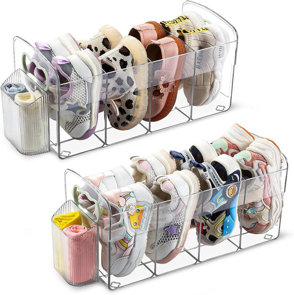 2 Pack Upgraded Kids Shoe Rack with 2Pack Socks Rack, Clear Acrylic