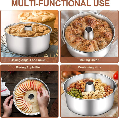 P&P CHEF Angel Food Cake Pan, Stainless Steel 10 Inch Round Cake Pan with Tube