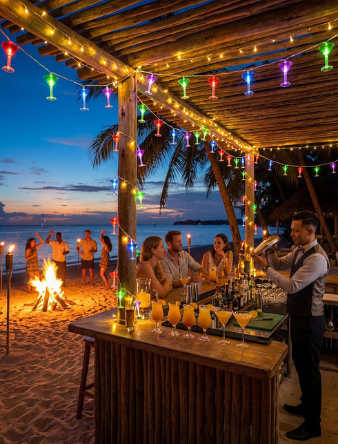 8.5Ft 10 Summer Multicolor Cocktail String Lights, Cocktail Plug in Outdoor Party Lights with LED Multicolor Cocktail