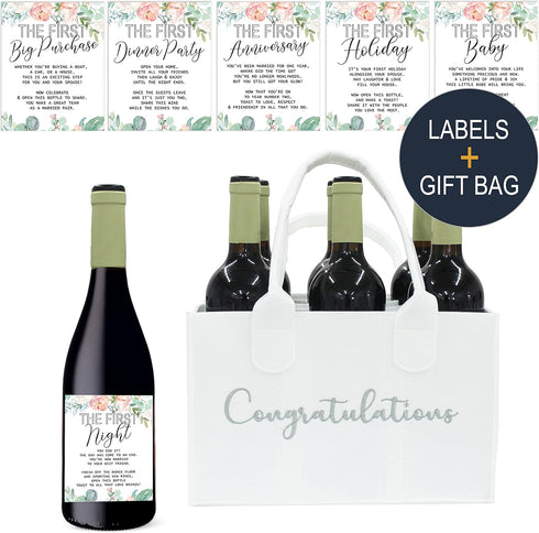 Milestone Wine Labels and Gift Bag, 6 Bottle Congratulations Wedding Wine Crate with Wedding Milestone Stickers
