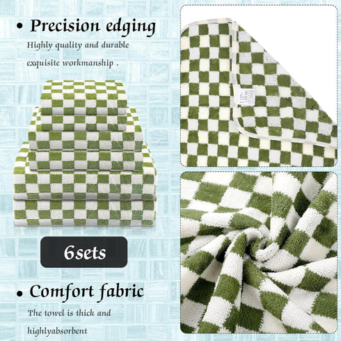6 Set Kinlop Pcs Checkered Bath Towels Lightweight Coral Washcloth Quick Dry Patterned Thin Coral Fleece Hand Towel