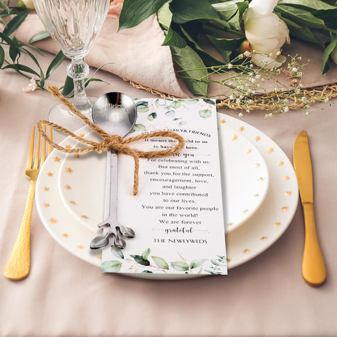 Tioncy 50 Pcs Bridal Shower Favors Tea Spoons, 4.9 Inch Silver Stainless Steel Leaf Dessert Teaspoons with Thank You