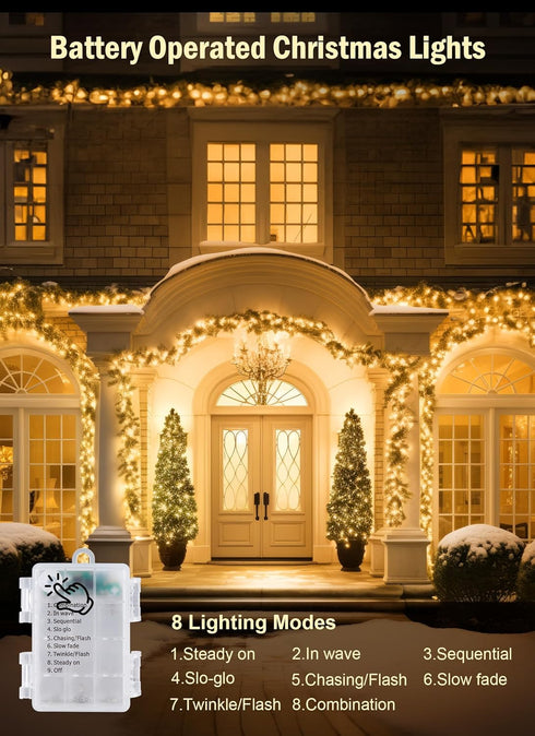 17 50 8 Minetom Christmas String Lights Battery Operated, FT LED Battery Operated Fairy Lights with Timer, Modes