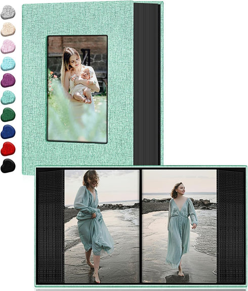 Photo Album for 4x6 Photos, Linen Cover Slide-in Book Holds 100 Photos with 50 Black Pages (Turquoise)