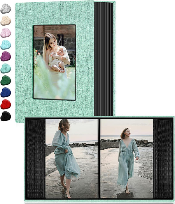 Photo Album for 4x6 Photos, Linen Cover Slide-in Book Holds 100 Photos with 50 Black Pages (Turquoise)