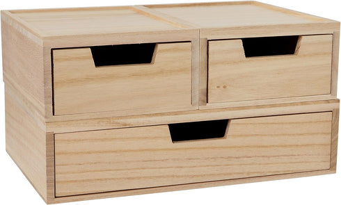 Martha Stewart Weston Stackable Wooden Storage Boxes with Pullout Drawers, 3 Pack, Light Natural