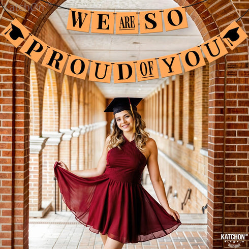 KatchOn We Are So Proud Of You Banner - 14 Feet, No DIY, Black Orange Grad Decorations