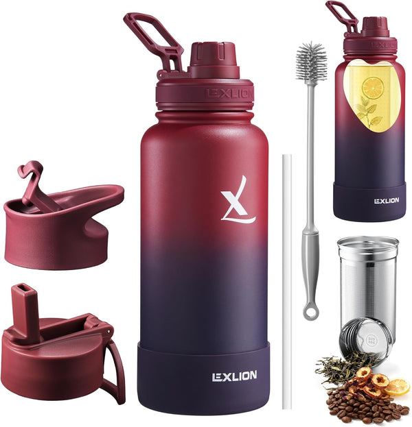 Lexlion Tea Infuser Water Bottle 32 Oz Triple Wall Insulated Stainless Steel,