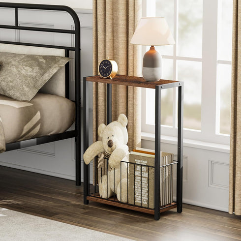 Homleke 7.1" 16.9" 23.6" Narrow Side Table with Magazine Holder, Skinny End Table Perfect for Small Spaces