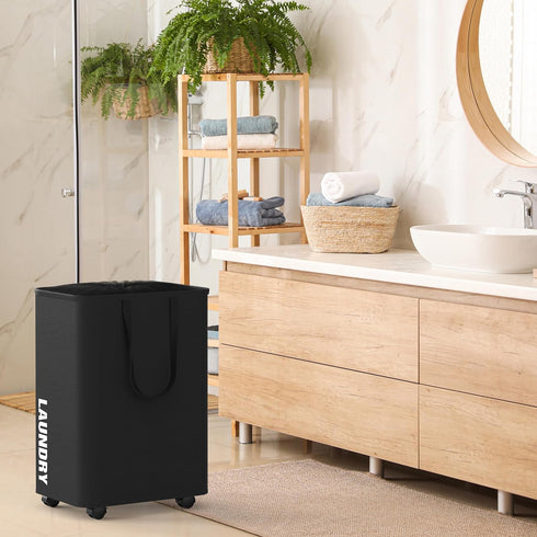 Simple Houseware Laundry Basket Hamper with Wheels, 13"L x 16"W x 24"H (82 Liters), Black