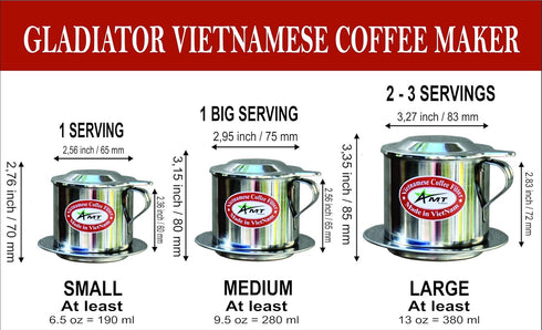 AMT 6.5 OZ Vietnamese Coffee Maker, 2-3 Servings Phin, Screw Down Dripper for Vietnamese Style at Home (6.5 OZ - Handle)