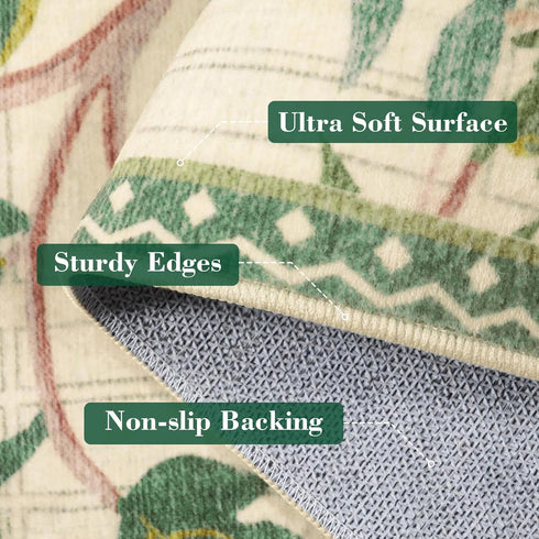 Lanffia 5x7 Botanical Washable Area Rug, Soft Whimsical Non Slip Rugs for Nursery, Beige Tree Plant Indoor Floor Throw