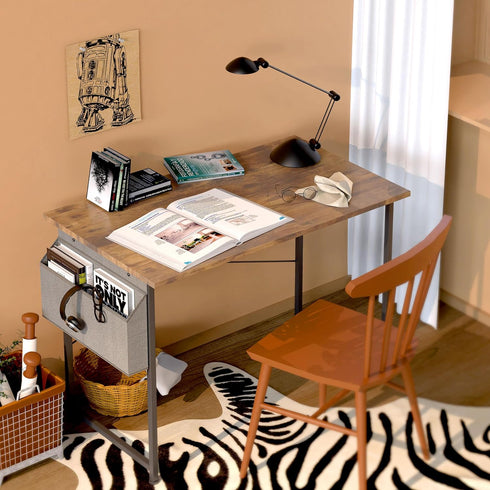 YSSOA Computer Desk, 40 Inch Home Office Work Study Table with Headphone Hooks, Deep Brown