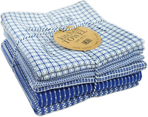 DII Everyday Cotton Kitchen Towels, Ultra Absorbent Dishtowel Set, Assorted Blue, 5 Piece