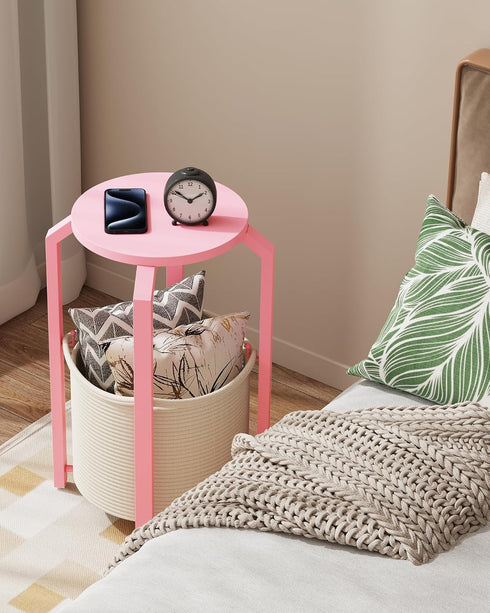 TB01BP092 TUTOTAK Small Side Table, Round End Table, Night Stand, Bedside Table, Sofa Table with Storage Basket, Living