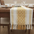 14 90 Inches, Boho Table Runner with Tassels x Yellow & Cream | Woven Washable Console Table / Dresser Runner