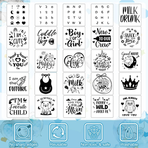 126 Set 25 25 24 1 50 Panitay Pcs Baby Shower DIY Bodysuit Bib Blank White Newborn Bodysuit Stencils Marker Sign