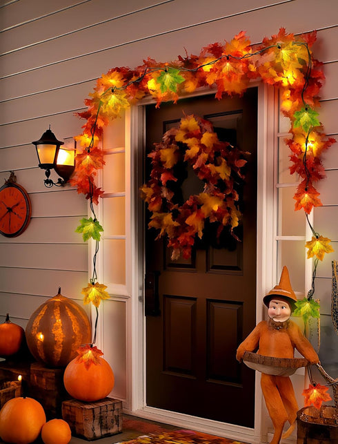 13.6FT 35 Bulbs Fall String Lights Maple Leaf Lights, Outdoor String Lights Plug in with Multicolor Maple Leaf