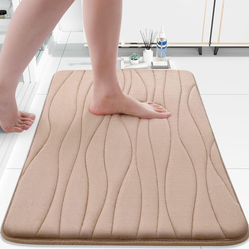 Buganda Memory Foam Bathroom Rug Mat, 30x20, Extra Soft Non-Slip Bath Mats for Tub and Shower, Camel