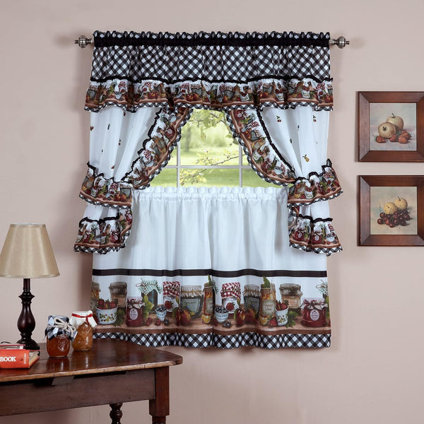 Printed Cottage Tier and Swag Window Curtain Set - 57 Inch Width, 36 Inch Length - Mason Jars