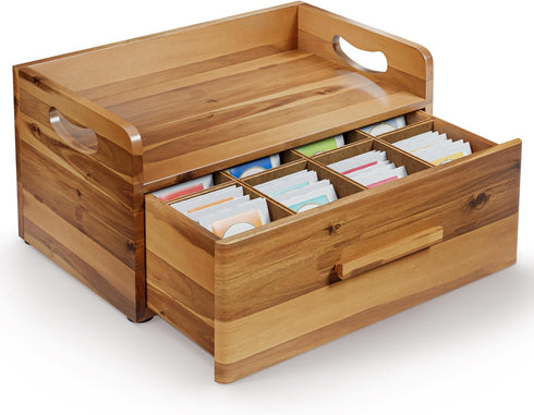 Tinamo Acacia Wooden Tea Box Organizer with Drawer Tea Chest for Tea