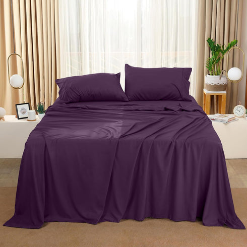 Utopia Bedding Queen Sheet Set – 4 Piece Bed Sheets for Queen Size Bed, Soft Microfiber, Dark Purple