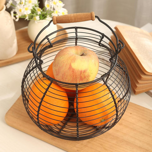 Farmhouse Round Wire Egg Basket with Handle, Metal Egg Collecting Basket for Countertop Holder (8.5 * 7.5 inch)