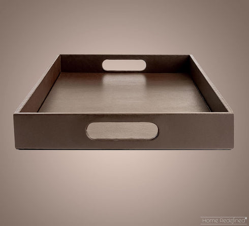 17.5"x12" Home Redefined Beautiful Modern Elegant Rectangle Classic Brown Faux Leather Decorative Tray Ottoman Coffee