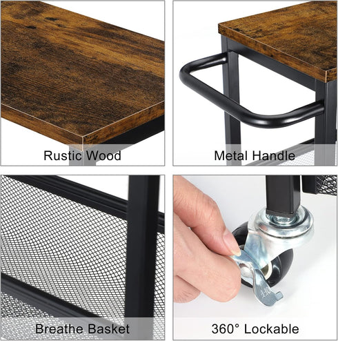 4 NANANARDOSO Tier Slim Storage Cart, Shelving Unit for Small Space, Rolling Storage Cart with Wooden Top and Metal