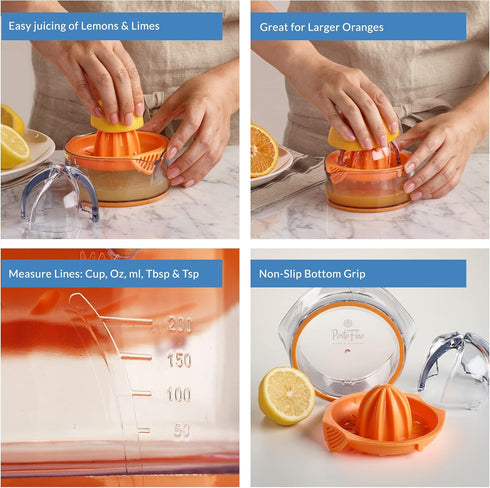 Citrus Squeezer - Manual Orange Juicer with Measuring Cup and Strainer, Dishwasher Safe, Gift for Women - 8OZ (Orange)