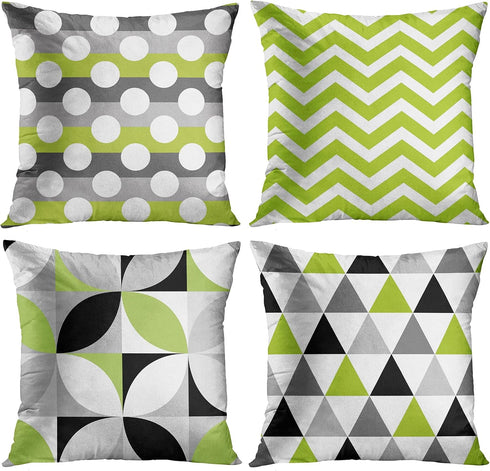 ArtSocket Set of 4 Decorative Throw Pillow Covers, Green Black Lime Mosaic Pattern, 18x18 Inches Square Pillowcases