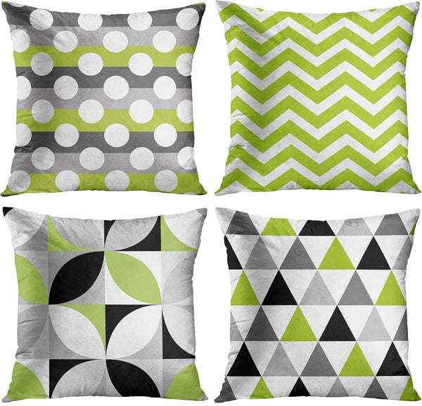 ArtSocket Set of 4 Decorative Throw Pillow Covers, Green Black Lime Mosaic Pattern, 18x18 Inches Square Pillowcases