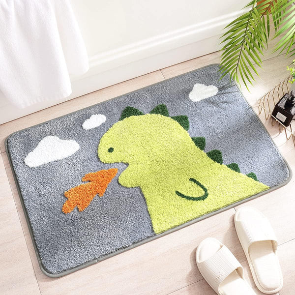 Molesun Dinosaur Bath Mat Non Slip, Soft Shower Rug Plush Microfiber Water Absorbent Thick Shaggy Floor Mats for